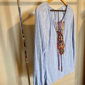 Altar’d State Tie-Front Embroidered Blouse
